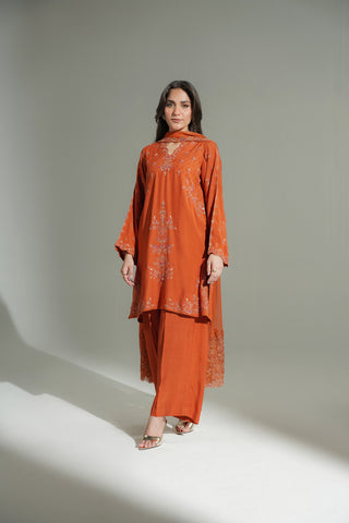 3 Piece Raw Silk Embroidered Suit (FL0179)