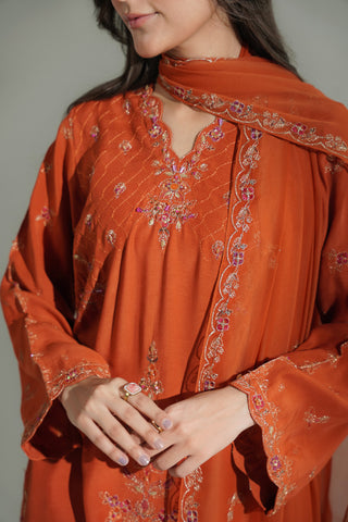 3 Piece Raw Silk Embroidered Suit (FL0179)