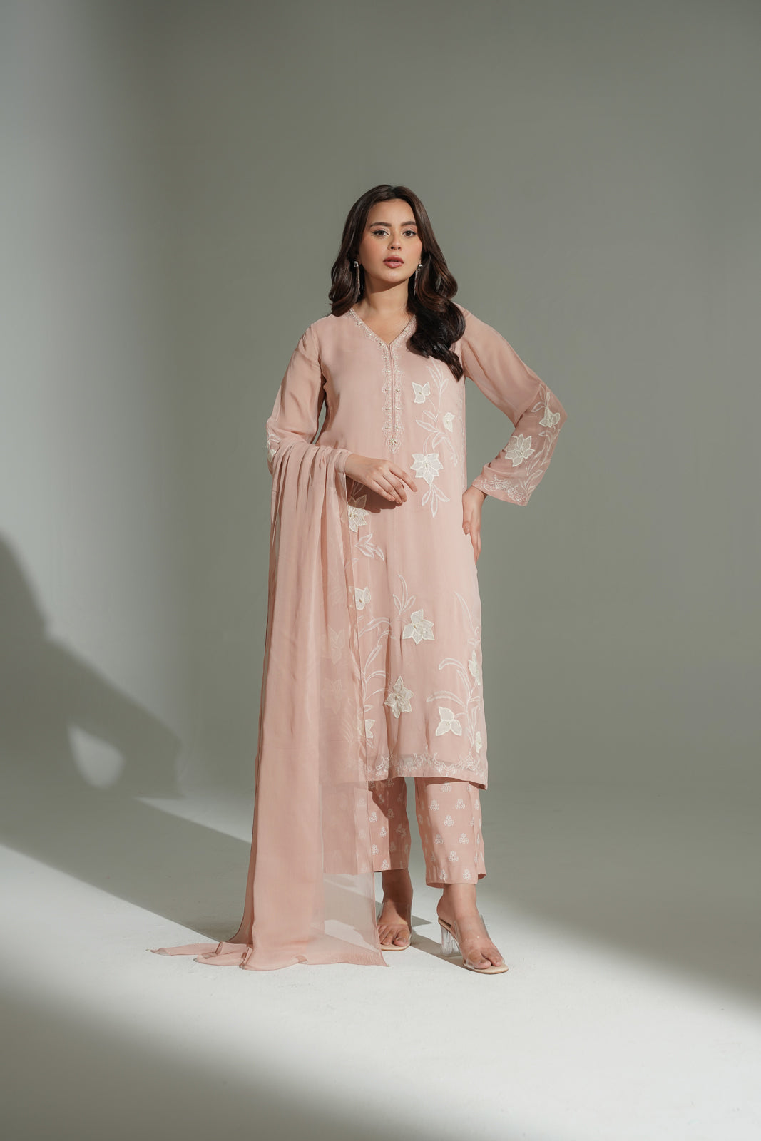 3 Piece Chiffon Embroidered Suit (FL0184)