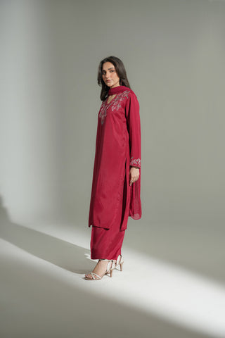 3 Piece Raw Silk Embroidered Suit (FS0177)