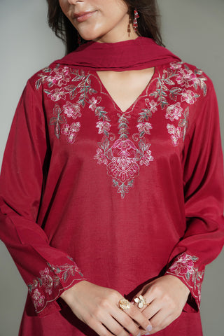 3 Piece Raw Silk Embroidered Suit (FS0177)