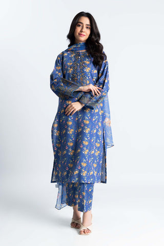 3 Piece Printed Slub Khaddar Embroidered & Printed Suit  (PD1172)