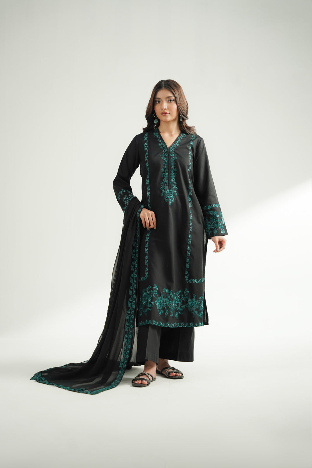 3 Piece Dobby Embroidered Suit (CS0581)