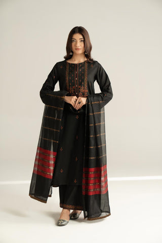 3 Piece Cotton Silk Embroidered Suit (CS0538)