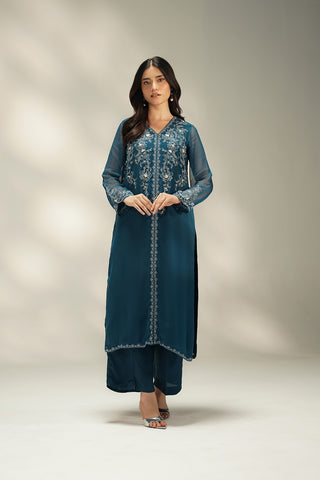2 Piece Chiffon Embroidered Suit (FS0127)