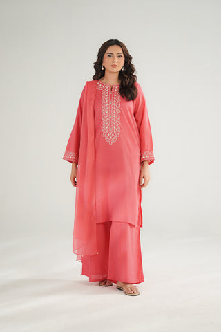 3 Piece Cotton Stripe Embroidered Suit (CS0453)