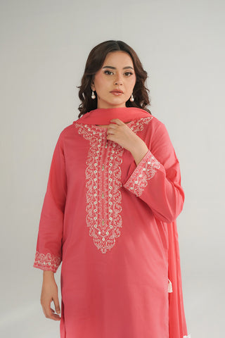 3 Piece Cotton Stripe Embroidered Suit (CS0453)