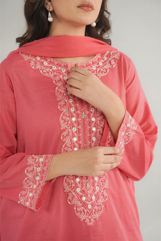 3 Piece Cotton Stripe Embroidered Suit (CS0453)