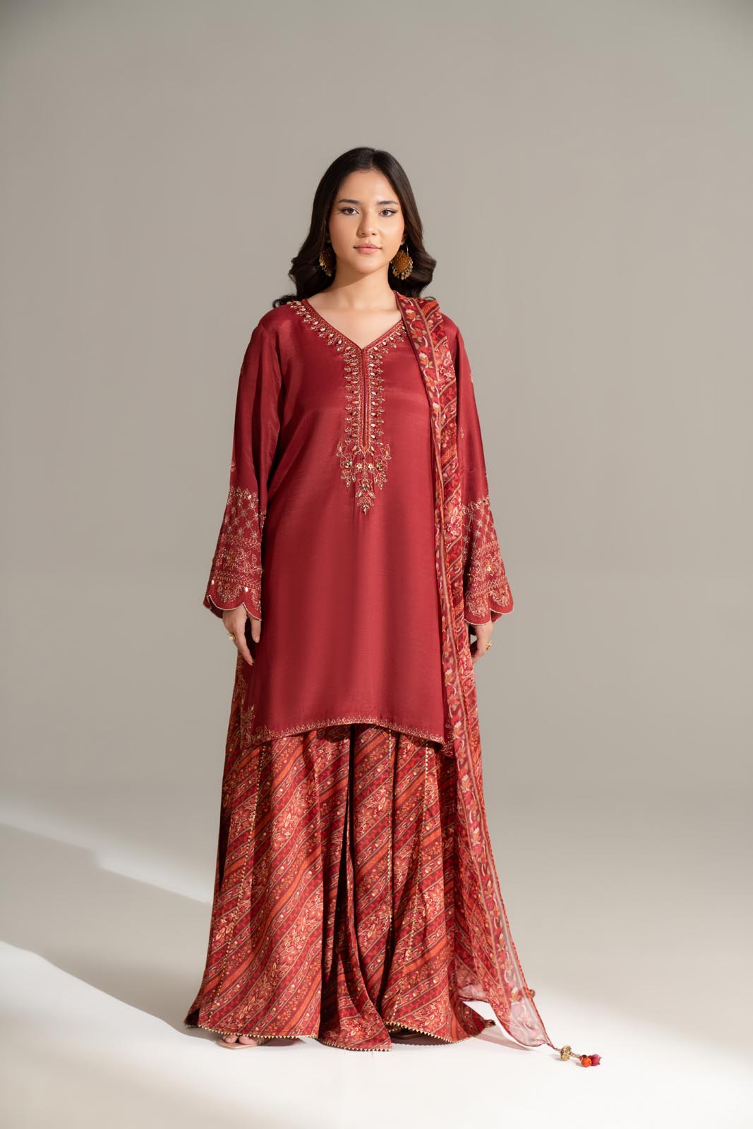 3 Piece Raw Silk Embroidered Suit (FS0162)