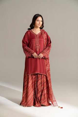 3 Piece Raw Silk Embroidered Suit (FS0162)