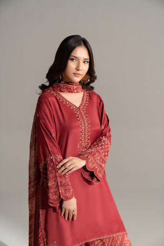 3 Piece Raw Silk Embroidered Suit (FS0162)