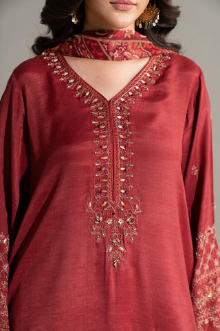 3 Piece Raw Silk Embroidered Suit (FS0162)