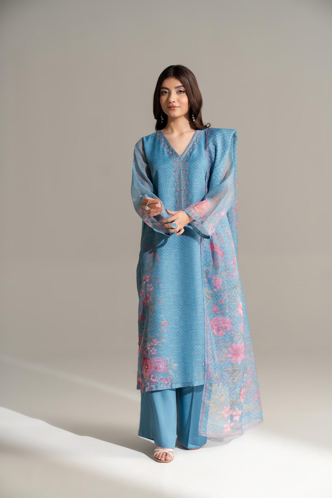 3 Piece Net Printed Printed Suit (FS0156)