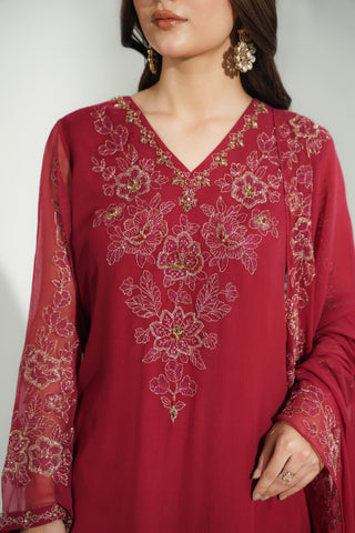 3 Piece Chiffon Embroidered Suit (FL0193)