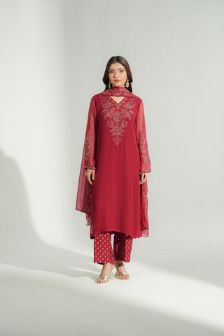 3 Piece Chiffon Embroidered Suit (FL0193)