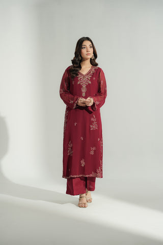2 Piece Chiffon Embroidered Suit (FL0191)