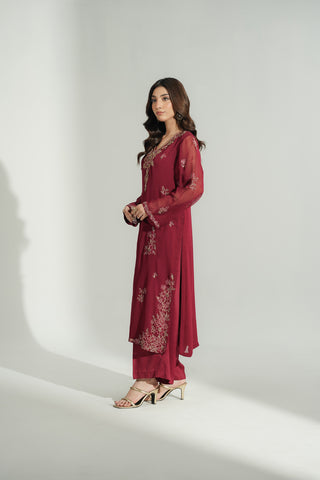 2 Piece Chiffon Embroidered Suit (FL0191)
