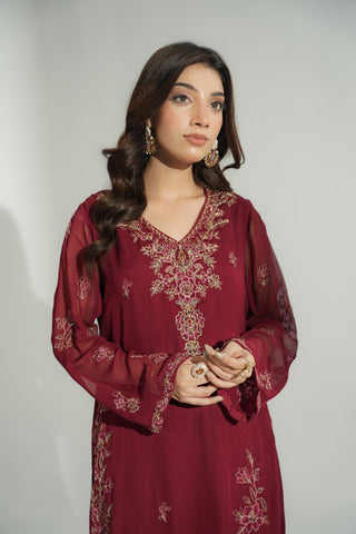 2 Piece Chiffon Embroidered Suit (FL0191)