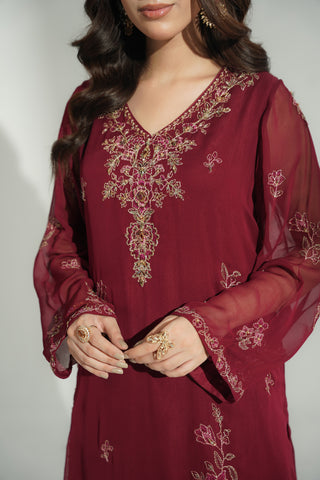 2 Piece Chiffon Embroidered Suit (FL0191)