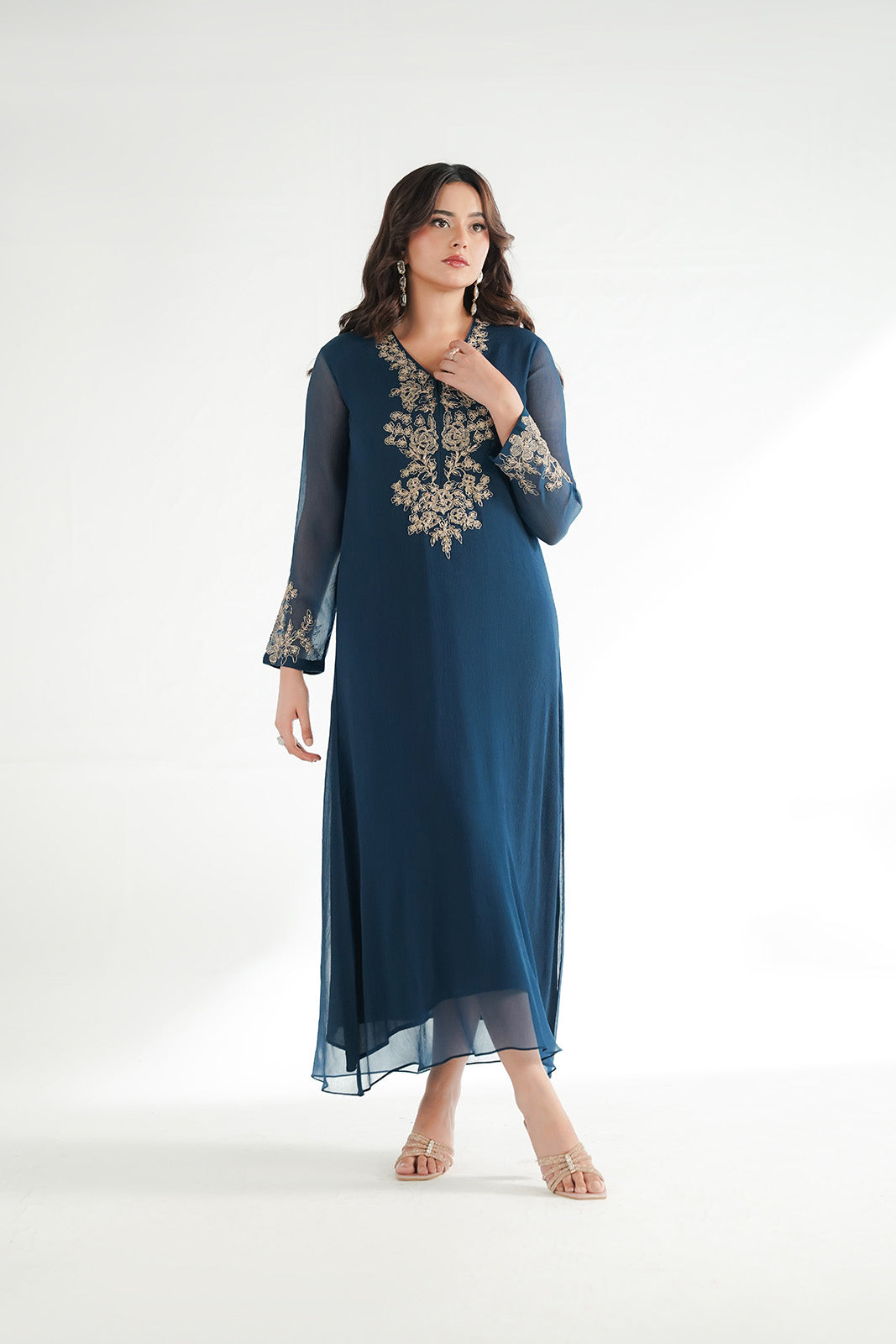 1 Piece Chiffon Embroidered Maxi (FL0211)