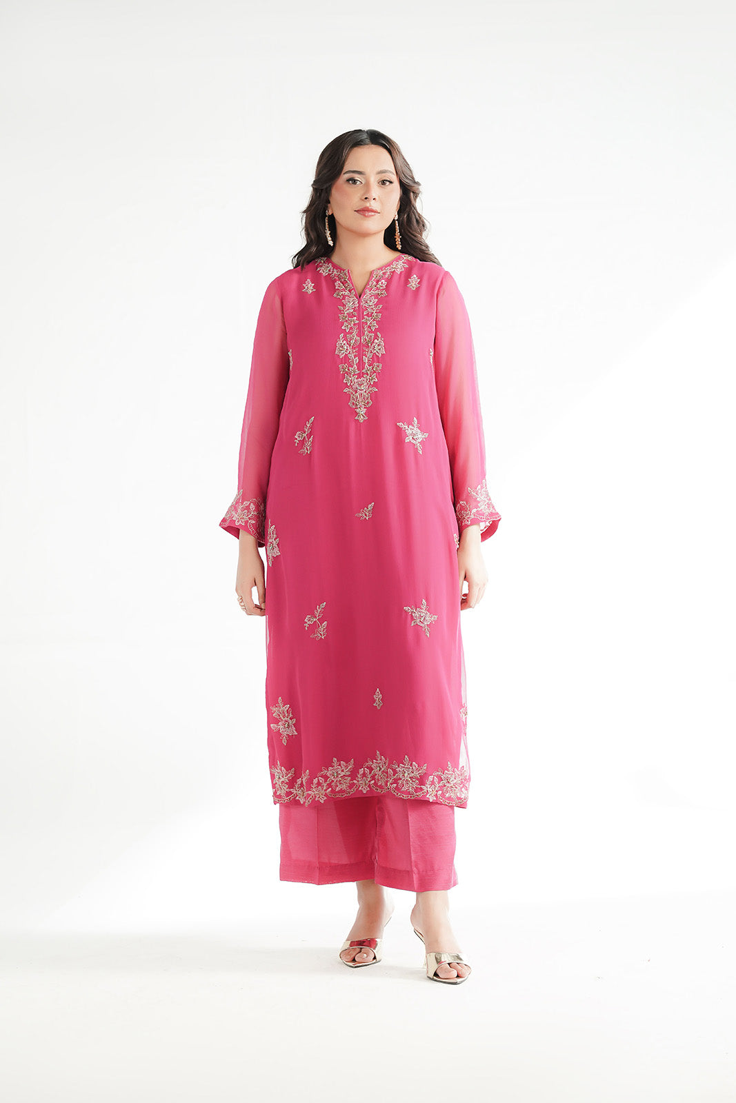 2 Piece Chiffon Embroidered Suit (FL0223)