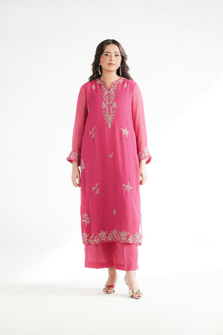 2 Piece Chiffon Embroidered Suit (FL0223)