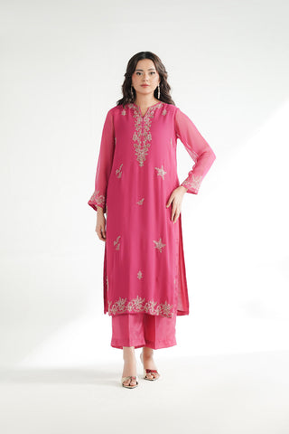 2 Piece Chiffon Embroidered Suit (FL0223)