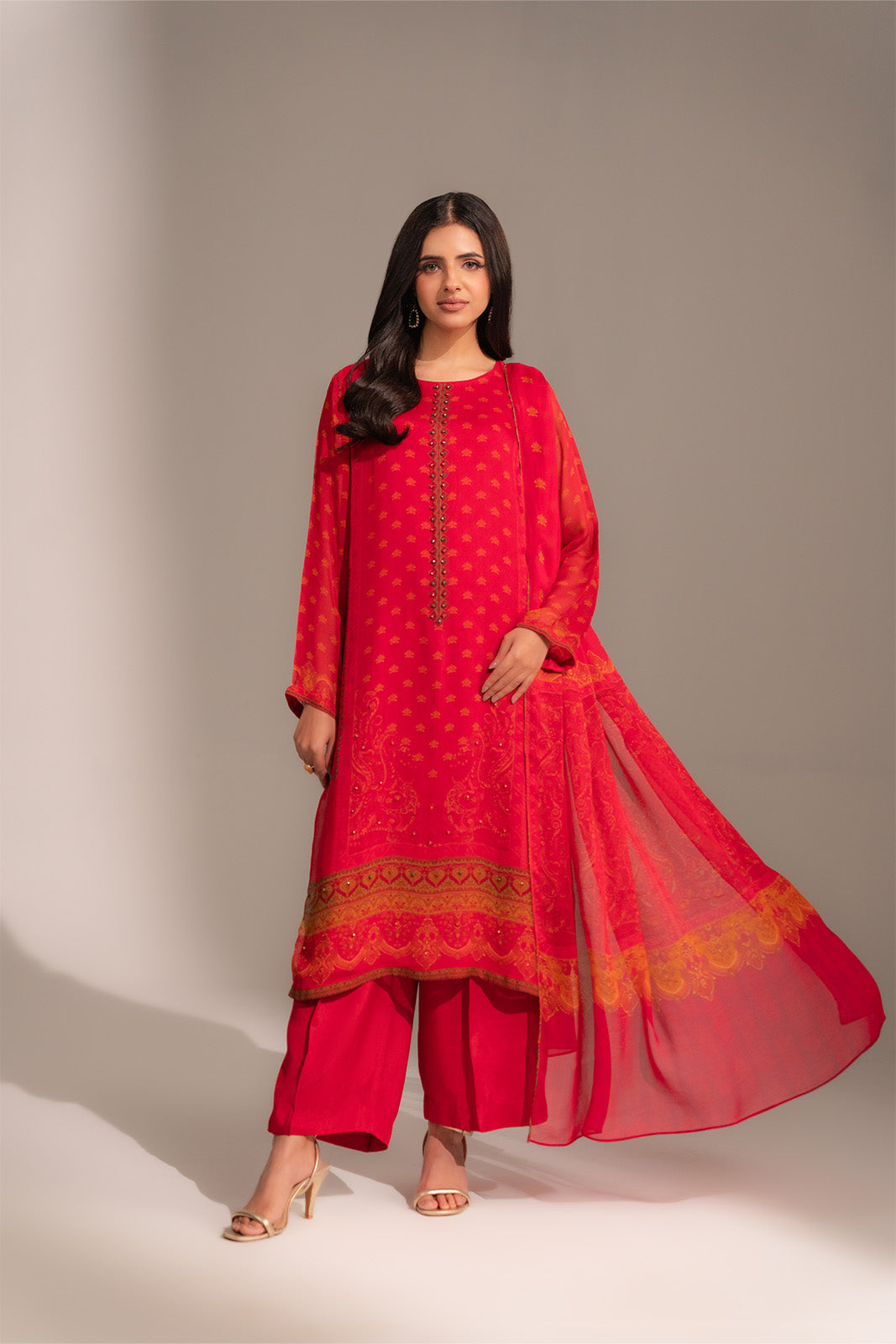 3 Piece Chiffon Printed Suit (FS0120)