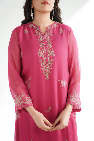 2 Piece Chiffon Embroidered Suit (FL0223)