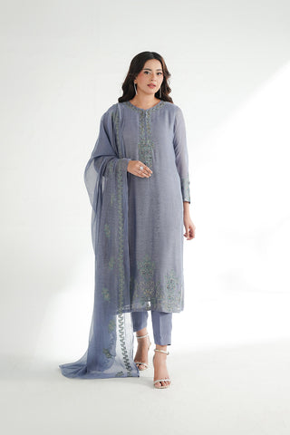 3 Piece Khaddi Net Embroidered Suit (FL0225)