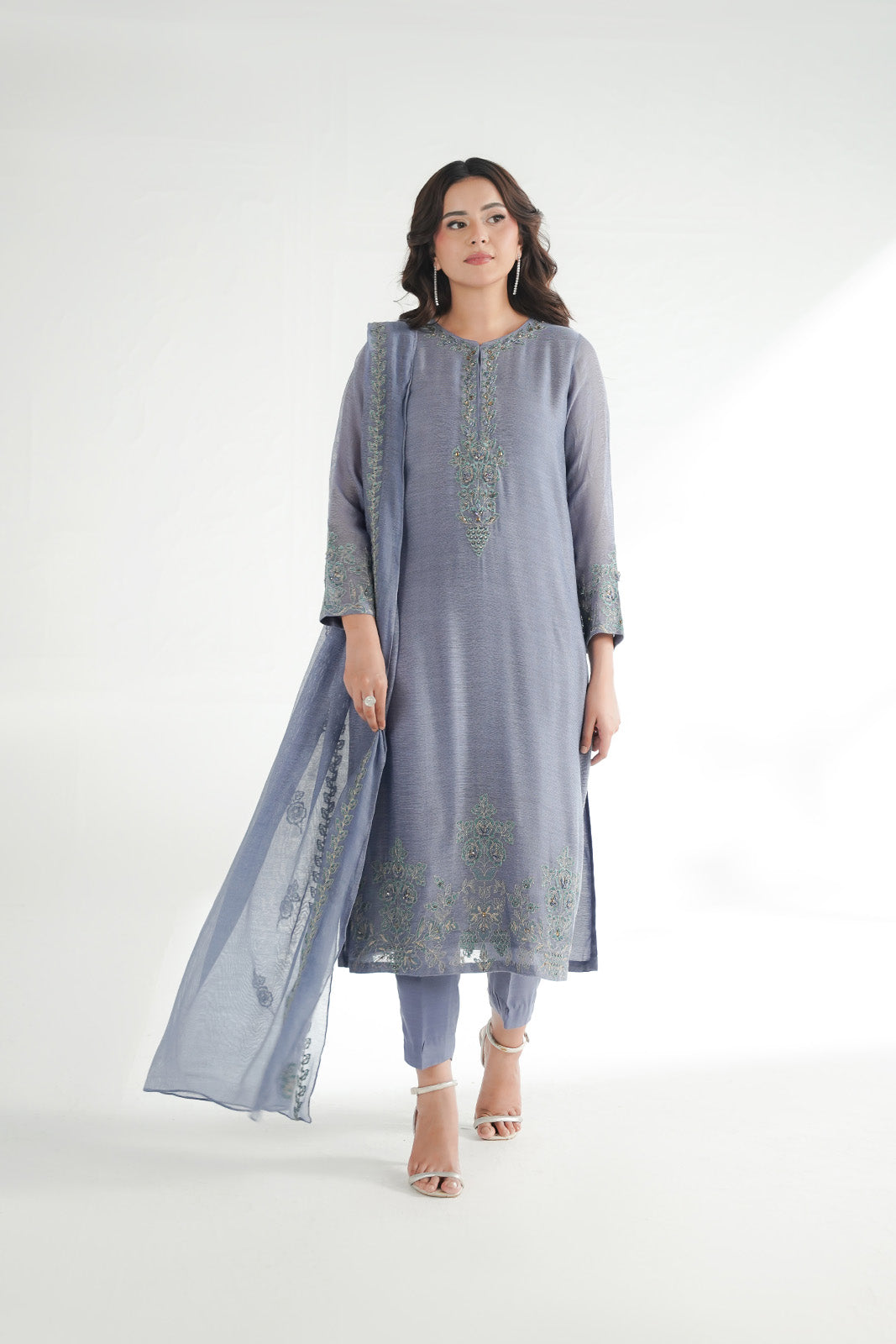 3 Piece Khaddi Net Embroidered Suit (FL0225)