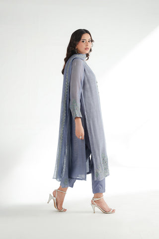 3 Piece Khaddi Net Embroidered Suit (FL0225)