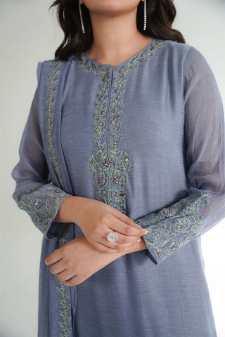 3 Piece Khaddi Net Embroidered Suit (FL0225)