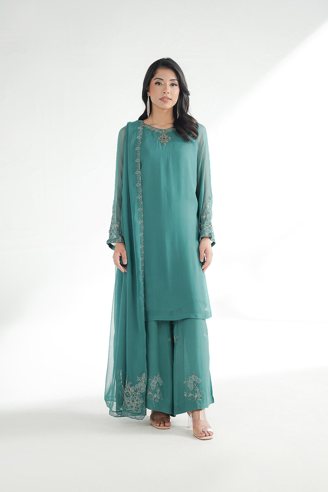 3 Piece Chiffon Embroidered Suit (FL0221)