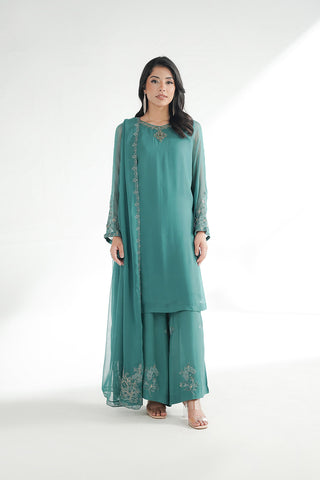 3 Piece Chiffon Embroidered Suit (FL0221)