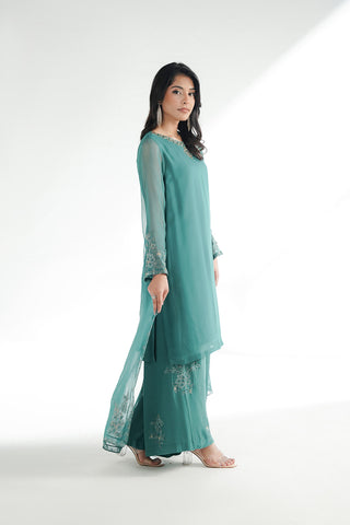 3 Piece Chiffon Embroidered Suit (FL0221)