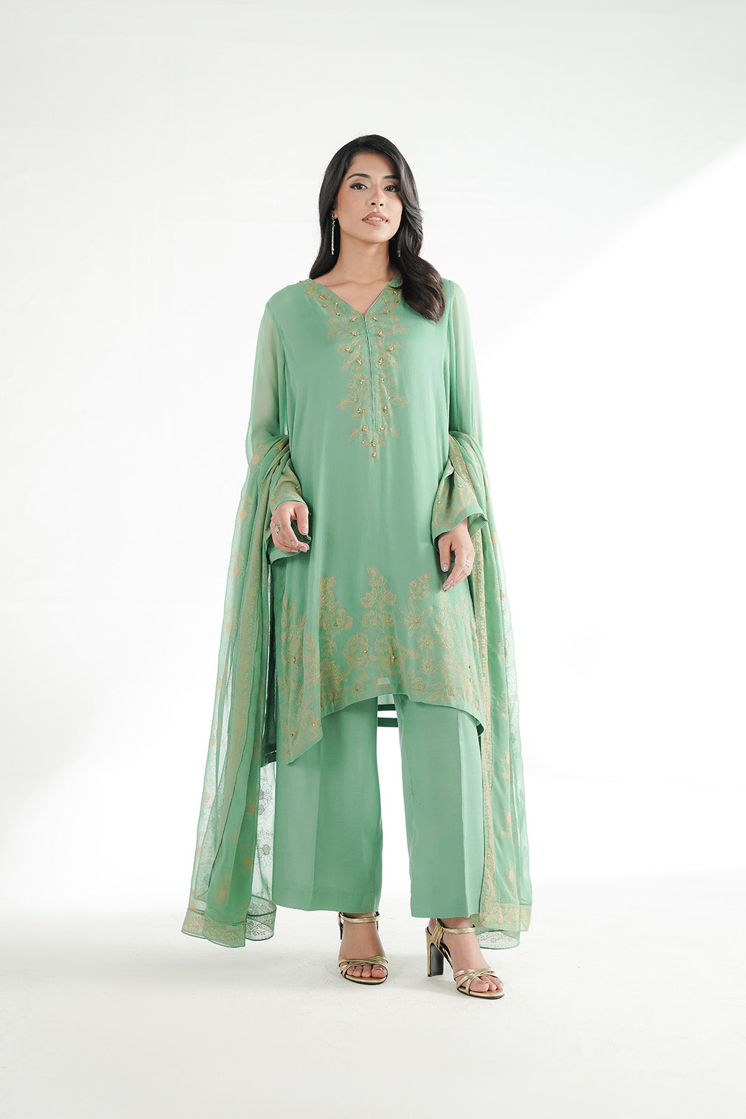 3 Piece Chiffon Embroidered Suit (FS0204)