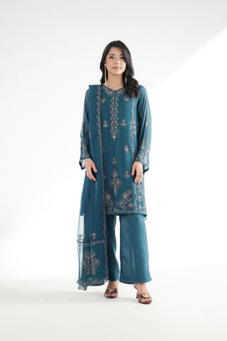 3 Piece Khaddi Net Embroidered Suit (FL0230)