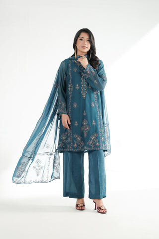 3 Piece Khaddi Net Embroidered Suit (FL0230)