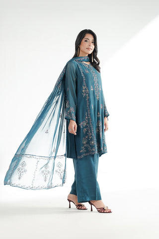 3 Piece Khaddi Net Embroidered Suit (FL0230)