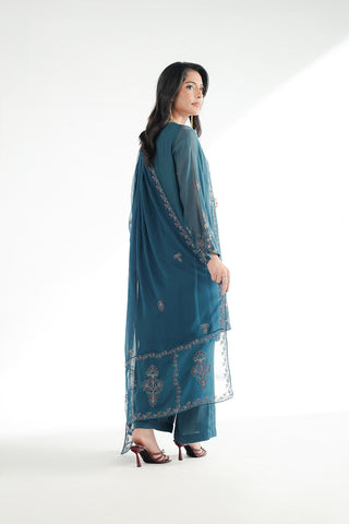 3 Piece Khaddi Net Embroidered Suit (FL0230)