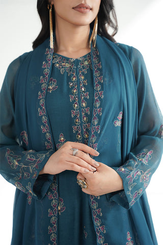 3 Piece Khaddi Net Embroidered Suit (FL0230)