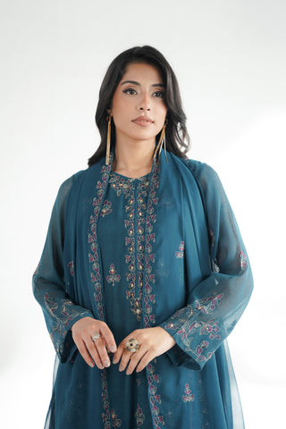 3 Piece Khaddi Net Embroidered Suit (FL0230)