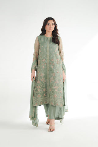 3 Piece Organza Embroidered Suit (FL0187)