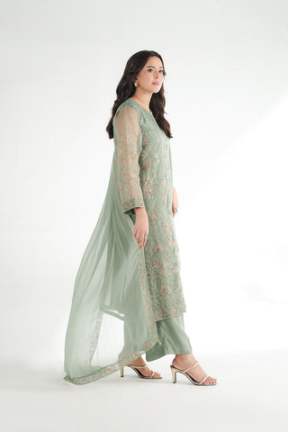 3 Piece Organza Embroidered Suit (FL0187)