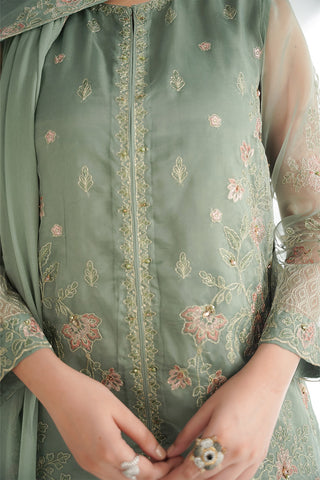3 Piece Organza Embroidered Suit (FL0187)