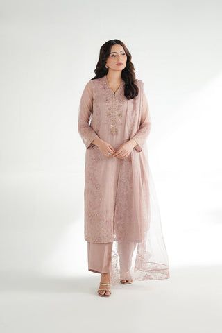 3 Piece Emboss Net Embroidered Suit (FL0227)