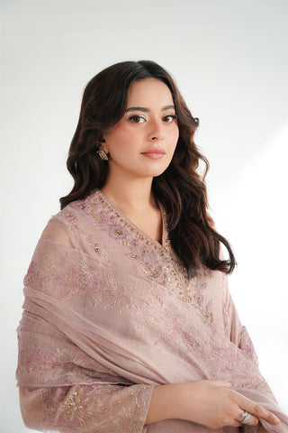 3 Piece Emboss Net Embroidered Suit (FL0227)