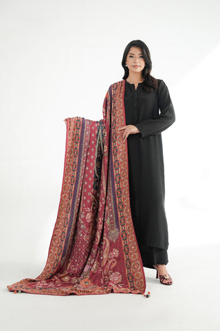 1 Piece Printed Raw Silk Embroidered Shawl (FH0032)