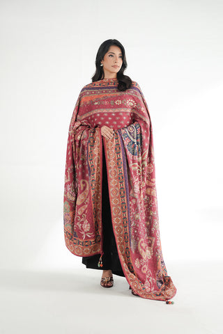 1 Piece Printed Raw Silk Embroidered Shawl (FH0032)